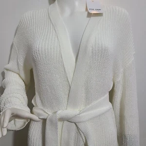 Zoe Ona Luxury Knitwear Designer - Belted Cardigan- Pistol White Womens MEDIUM - Picture 1 of 14