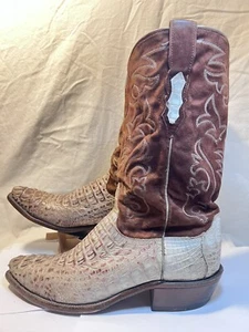Lucchese Men's Boots Size 9 2E Black White HB Caiman Suede Goat Discontinued - Picture 1 of 10