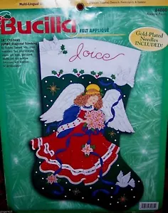 Bucilla POINSETTIA CELESTIAL ANGEL Felt Christmas Stocking Kit Jumbo Sterilized - Picture 1 of 4