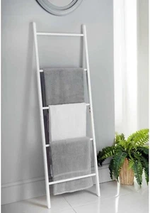 Modern Tall Wooden Blanket Towel Ladder 5 Rungs Hooks Bathroom Rack Shelf UK - Picture 1 of 6