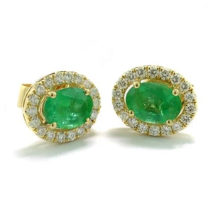 Ohrringe 2 Smaragde leuchtendes Grün Brillanten 750er Gelbgold Wert 4.360 € Neu - Picture 1 of 2