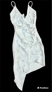 AKIRA White Gold High Split Midi Dress Bodycon Ladies Sexy Cocktail Dress Sz S - Picture 1 of 7