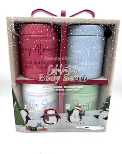 Beauty Concepts Exfoliating Body Scrub Gift Box Of 4 Almond Coconut Vanilla Mint - Picture 1 of 5