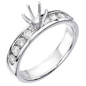 Anillo de compromiso semi montaje diamante conjunto canal redondo VS2 0,50 quilates oro 14 k blanco  - Imagen 1 de 2