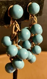 Vintage Screw Back Earrings Gold Tone & Aqua Turquoise Dangle Beads Read - Picture 1 of 12
