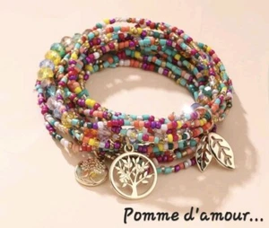 Bracelet Multi-rang Multicolor ses Breloques Nature Sur Fil Élastique. Élégant.  - Imagen 1 de 1