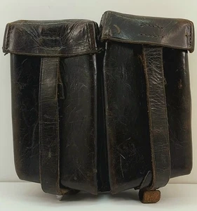 Vintage MEGO West German Dual Magazine Pouch 1958 Black Leather Original - Picture 1 of 7