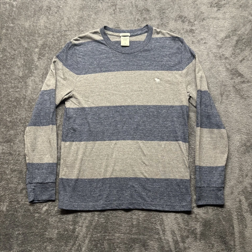 Camisa Abercrombie & Fitch Para Hombre Pequeña Azul Gris Rayas Músculo Manga Larga Y2K Foto 1 de 4
