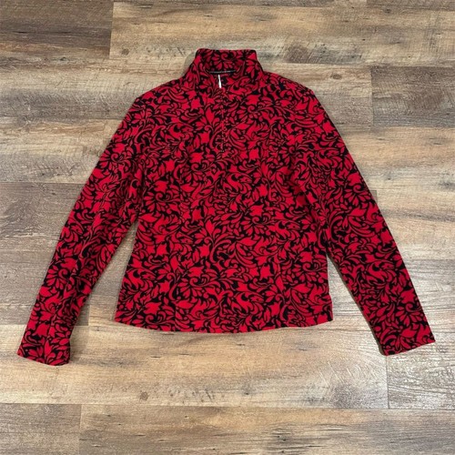 VALENTINO Coldwa Creek Donna Pile Floreale Quarto Zip Natale Vacanze Rosso Taglia S