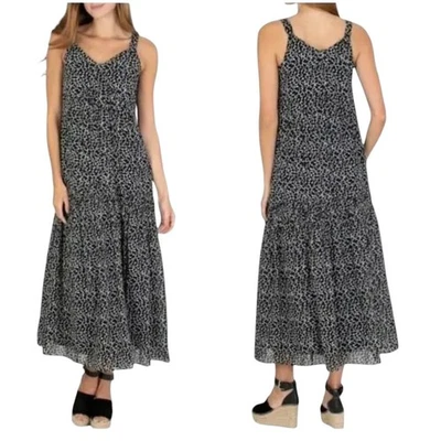 Joie Sz XL Black Caviar White Floral Tiered Cotton Maxi Dress - Image 1 of 4