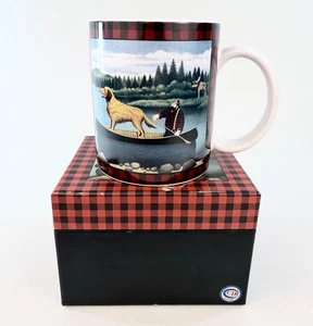Lang & Wise Coffee Mug NORTHWOODS Lake w/Canoeist & Dog Vtg 2003 LH#15 - Picture 1 of 13