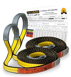 KwikSafety Mighty Sumo 1”x 8’ Poly Web Sling Lifting Strap Construction - 2 PACK - Picture 1 of 9