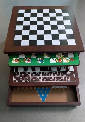 Deluxe Wooden Game House 12in1 Board Game Chess Checkers Backgammon Ludo Mancala - Image 1 of 4