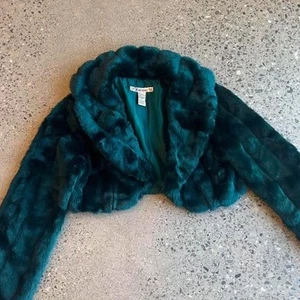 Forever 21 Women's Small Jacket Blue Faux Fur Vintage Y2K Early 2000s Cropped - Picture 1 of 3