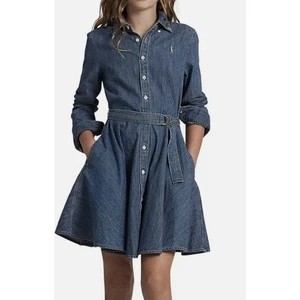 Polo Ralph Lauren Mädchen Denim Gürtel Langarm Hemd Kleid Fit Flare Gr. 12 - Bild 1 von 7