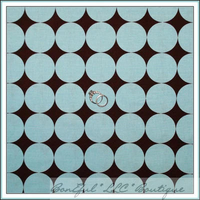 BonEful Fabric FQ Cotton Quilt Blue Brown Large Disco Polka Dot Baby Boy Calico - Image 1 of 4