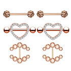 3 Pairs Crystal Nipple Ring Stainless Steel Bar Barbell Body Piercing Jewellery