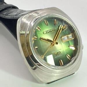 Citizen SEVEN STAR V2 Automatic Watch 24 Jewels Green Day Date Round Dial Auth