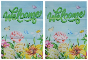 Welcome Spring Flowers 12,5""x18"" Doble Cara Poliéster Manga Jardín Bandera - Imagen 1 de 5