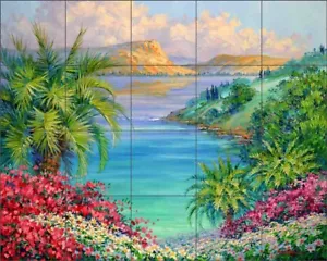 Mural de cerámica arte paisajístico Mikki Senkarik salpicadero de azulejos tropicales MSA304 - Imagen 1 de 5