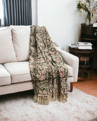 Sofá sofá de lino de algodón con telar a mano manta con estampado de bloques tamaño 52 x 72 pulgadas Foto 1 de 4