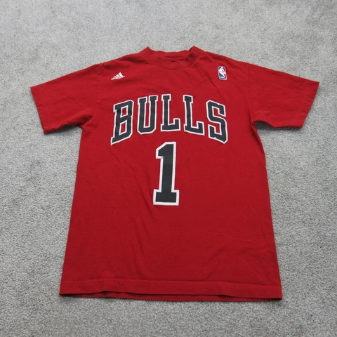 Adidas Mens NBA Chicago Bulls Basketball T Shirt Rose #1 100% Cotton Red Size S Cover