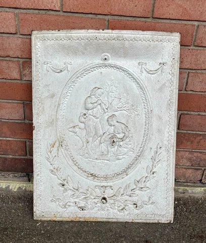 Man Woman Sheep Bugle Scene ANTIQUE Heavy CAST IRON FIREPLACE COVER VENT DOOR Cover