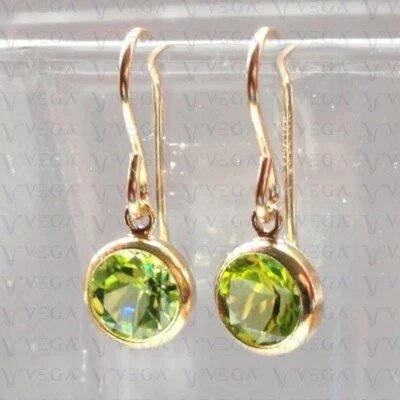 3.00Ct Round Shape Natural Peridot Solitaire Drop Earring 14K Yellow Gold Plated - Image 1 of 4