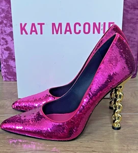 Kat Maconie Hot Pink Leather LYDIA Chain Heels Stilettos, UK5/EUR38 NWB RRP£327 - Picture 1 of 13