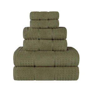 Zero Twist Cotton Solid Waffle Honeycomb Assorted 6 Piece Bathroom Towel Set - Picture 1 of 99