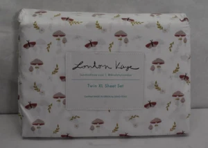 London Kaye Twin XL Sheet Set White with Butterfly & Mushrooms Hippie New - Picture 1 of 6