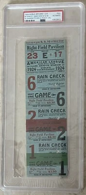 1924 WORLD SERIES GAME 1,2 & 6 PANEL FULL TICKET WALTER JOHNSON WS DEBUT/W#1 PSA - Image 1 of 4