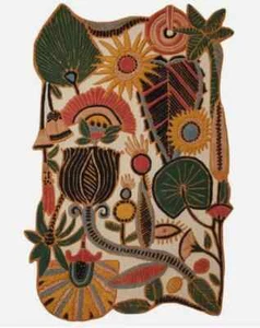 Tappeto floreale multicolore forma irregolare trapuntato a mano 100% lana fatto a mano - Foto 1 di 13