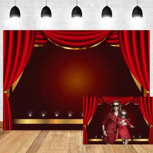 10x6.5ft Red Curtain Gold Lace Stage Backdrop Theater Drama Party Performance - Picture 1 of 7