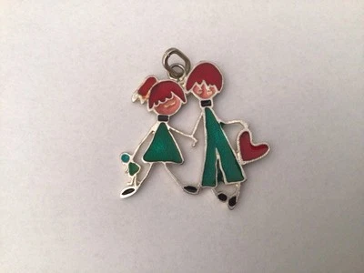Ciondolo Amiche - Sorelle Argento 800 e Smalto Vintage - Immagine 1 di 4
