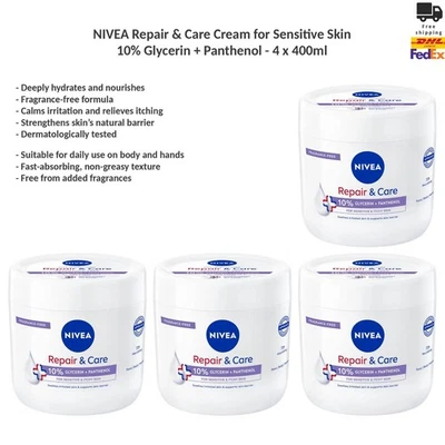 NIVEA Repair & Care Cream Sensitive Skin 10% Glycerin + Panthenol 4x400ml - image 1 of 4