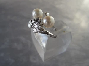 VINTAGE MIKIMOTO AKOYA PEARL DIAMOND CUT SOLID STERLING SILVER RING SIZE 5 - Picture 1 of 21