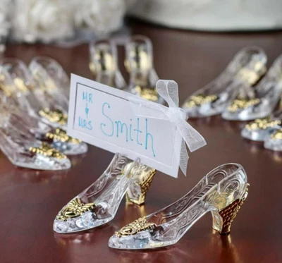 Zapatillas Cenicienta Princesa Real Quinceañera Lugar Tarjetero Acento Dorado 3" Foto 1 de 3