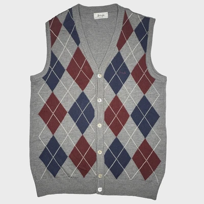 Pringle Scotland Sweater Vest Mens Large 42 Gray Argyle 100% Wool Button Knit - Image 1 of 4