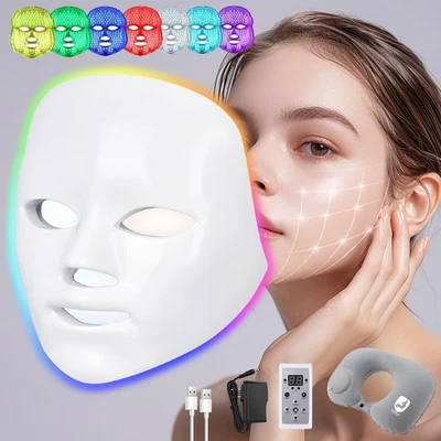 7 Colors LED Face Mask Light Therapy, Red Light Therapy for Face Neck Wrinkles - Image 1 of 4
