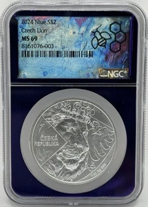 2024 Niue $2 Czech Lion 1 oz .999 Silver Coin - NGC MS69 TraderBea Purple Core - Picture 1 of 4