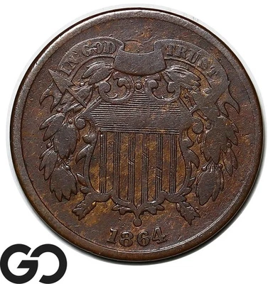 1864 Two Cent Piece, Large Motto - Image 1 of 3