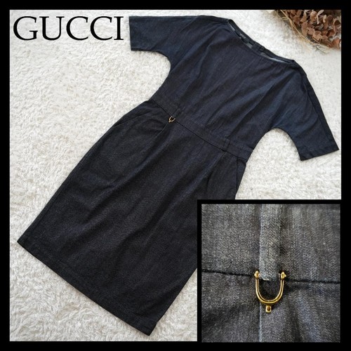 Gucci Horsebit abito denim manica corta indaco L blu navy m6_0711
