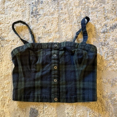 Camisa Hollister Mujer Grande Azul Verde A Cuadros Botón Frontal Tirantes Cami Crop Foto 1 de 4