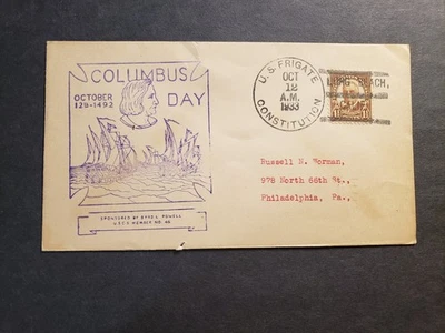 USS CONSTITUTION Naval Cover 1933 Powell COLUMBUS DAY Cachet Long Beach, Calif - Image 1 of 2