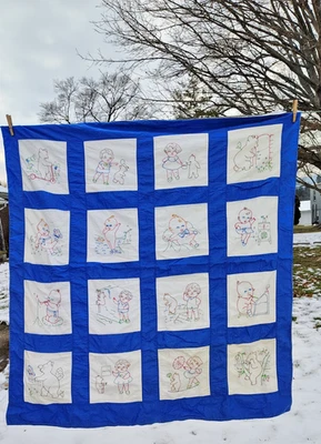 COLCHA BEBÉ TOP Vintage Hecha a Mano Multicolor Bordado 44 x 48 Foto 1 de 4