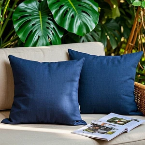 Outdoor Waterproof Blue Pillow Covers 18X18 for Patio Decorative Linen Textured  - Picture 1 of 12