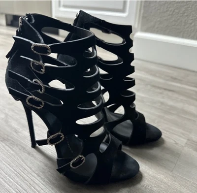 GIUSEPPE ZANOTTI Design black Crystal Embellished  EVENING Sandals Sz. 37.5 - Image 1 of 3