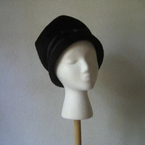 Vintage l 60s Lilli of California Black Faux Fur Double Satin Ribbon Bow Mod Hat - Picture 1 of 7