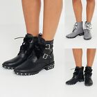 Womens Chelsea Ankle Boots Ladies Zip Lace Up Two Buckles Low Block Heel Shoes